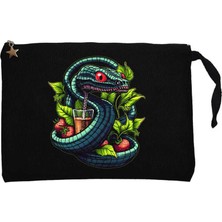 Cocktail And Snake Siyah Clutch Astarlı Cüzdan / El Çantası