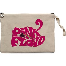 Pink Floyd Black Text Krem Clutch Astarlı Cüzdan / El Çantası