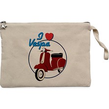 Vespa I Love Krem Clutch Astarlı Cüzdan / El Çantası