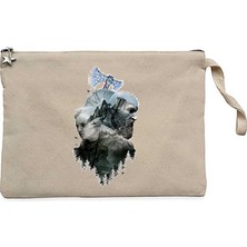 God Of War Ragnarok Atreus Kratos Siluet Krem Clutch Astarlı Cüzdan / El Çantası