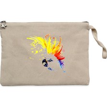 Papağan Sulu Boya Krem Clutch Astarlı Cüzdan / El Çantası