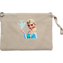 Karlar Ülkesi Elsa Face Krem Clutch Astarlı Cüzdan / El Çantası