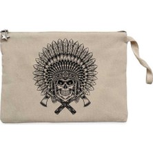 Kızılderili Skull Warrior Krem Clutch Astarlı Cüzdan / El Çantası