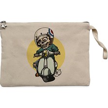 Skull Scooter Rider Krem Clutch Astarlı Cüzdan / El Çantası