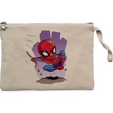Spiderman Cartoon Krem Clutch Astarlı Cüzdan / El Çantası