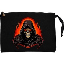 Skeleton Ghost Fire Siyah Clutch Astarlı Cüzdan / El Çantası