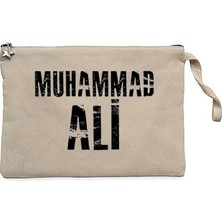 Muhammad Ali Black Text Krem Clutch Astarlı Cüzdan / El Çantası