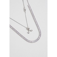 Baget Işıltısı 18 Ayar Beyaz Altın Kaplama Ayarlanabilir Gümüş Choker Kolye