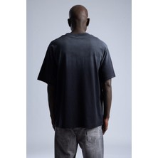 0 Yaka 111 Baskı Yıkamalı Erkek Oversize T-Shirt