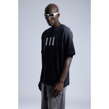 0 Yaka 111 Baskı Yıkamalı Erkek Oversize T-Shirt