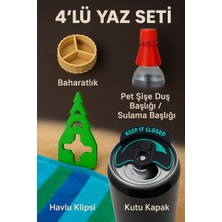 Krh 3D Print Kamp Plaj Piknik Için 4’lü Yaz Seti – Baharatlık Duş Başlığı Havlu Klipsi Içecek Kapağı