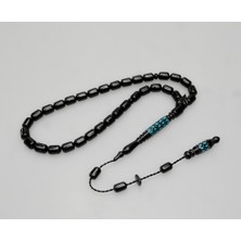 Oltu Taşı Oyma Imame Ve mavi Mine Işleme  Sade Tespih