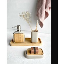 Sau 3'lü Banyo Set Ahşap Sıvı Katı Sabunluk Diş Fırçalık Modern