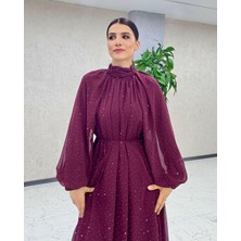 Taş Baskılı Şifon Elbise