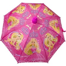Bardaklı Korumalı Kız Çocuk Pembe Baskılı Şemsiye Moda Aksesuar 1 Adet