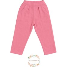 Çift Katlı Müslin Unisex Çocuk Pantolon %100 Doğal Pamuklu Gül Kurusu 3-4 Yaş