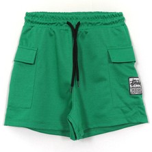 Bağcık Detaylı Kargo Cep Düz Yeşil Renk Kız Çocuk Penye Şort 001-0002061