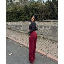 Kadın Bağıcıklı Kaşkorse Kumaş Geniş Paça Palazzo Pantolon