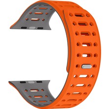 Watch 10 42MM Uyumlu Tstk KRD-124 Silikon Kordon Strap Kayış-Turuncu-Gri
