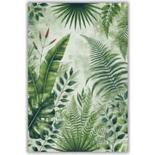 The Reef Design Jungle Yapraklı Halı Dijital Baskılı Halı Dokuma Kaymaz Tabanlı Halı Salon Halısı