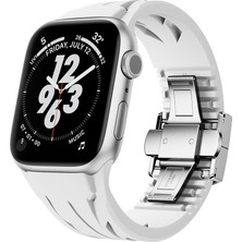 Apple Watch 7 45MM KRD-127 Metal Tokalı Silikon Kordon-Beyaz
