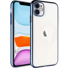 Apple iPhone 11 Kılıf Sert Pc Renkli Çerçeveli Tstk Riksos Kapak-Mavi