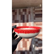 Kırmızı Rustik Porselen Derin Çukur Salata Ramen Noodle Çorba Makarna Meyve Tatlı Kase 19 cm