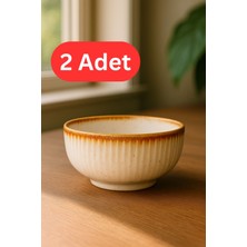 2 Adet Krem Rustik Porselen Derin Çukur Çorba Ramen Noodle Dondurma Tatlı Çerezlik Şekerlik Kase 11 cm