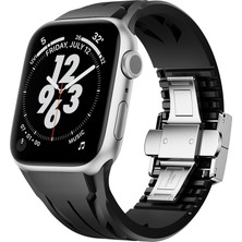 Apple Watch 42MM KRD-127 Metal Tokalı Silikon Kordon-Siyah