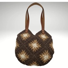 Hasır Kahverengi Motifli Yazlık Kadın Omuz Çantası