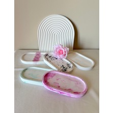 El Yapımı Pembe Işıltılı Şeritli Oval Takı & Sunum Tabağı