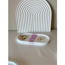 El Yapımı Pembe Işıltılı Şeritli Oval Takı & Sunum Tabağı