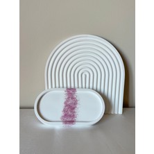 El Yapımı Pembe Işıltılı Şeritli Oval Takı & Sunum Tabağı