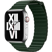 Watch Ultra 49MM Kordon Uyumlu Krd-09 Deri Lop Strap Kayış Tstk - Koyu Yeşil