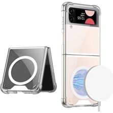 Samsung Galaxy Z Flip 4 Uyumlu Wireless Şarj Özellikli Airbagli Kıpta Anti Shock Magsafe Kapak Kılıf