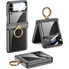 Samsung Galaxy Z Flip 4 Uyumlu Kamera Korumalı Katlanabilir Yüzüklü Tasarım Kıpta Koruyucu Lüx Kılıf