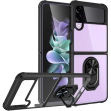Samsung Galaxy Z Flip 4 Uyumlu (Airbagli Tasarım) Yüzüklü Standlı Silikon Kılıf Siyah