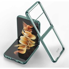 Samsung Galaxy Z Flip 3 Uyumlu Metal Görünümlü Şık Kılıf Koyu Yeşil