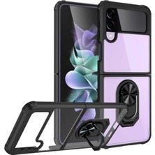 Samsung Samsung Galaxy Z Flip 3 Uyumlu (Airbagli Tasarım) Yüzüklü Standlı Silikon Kılıf Siyah