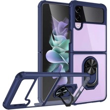 Samsung Galaxy Z Flip 4 Uyumlu (Airbagli Tasarım) Yüzüklü Standlı Silikon Kılıf Lacivert