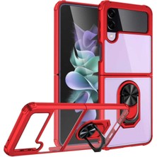 Galaxy Z Flip 3 Uyumlu Arkası Şeffaf Yüzüklü Standlı Silikon Kılıf