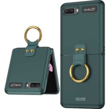 Samsung Z Flip Uyumlu Yüzüklü Flip Ring Kıpta Kılıf Koyu Yeşil