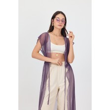 Bysen Plaj Giyim Maxi Yırtmaçlı Önden Bağlamalı Kimono-Yelek