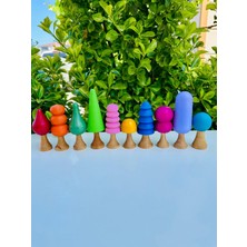 Carveni Waldorf Montessori Doğal Ahşap Ağaç Seti 10'lu