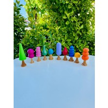 Carveni Waldorf Montessori Doğal Ahşap Ağaç Seti 10'lu