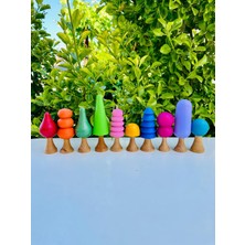 Carveni Waldorf Montessori Doğal Ahşap Ağaç Seti 10'lu