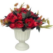Yapay Çiçek Krem Antik Saksıda Kırmızı Erengül 23CM
