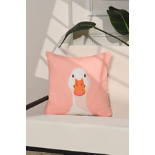Duck Face Sevimli Kaz Illüstrasyonlu Pembe Kırlent Kılıfı – 43X43CM