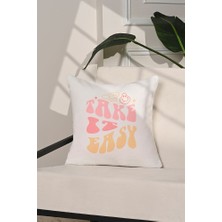 Take It Easy Retro Yazılı Pastel Kırlent Kılıfı – 43X43CM