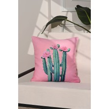 Blooming Cactus Çiçekli Kaktüs Illüstrasyonlu Kırlent Kılıfı – 43X43CM